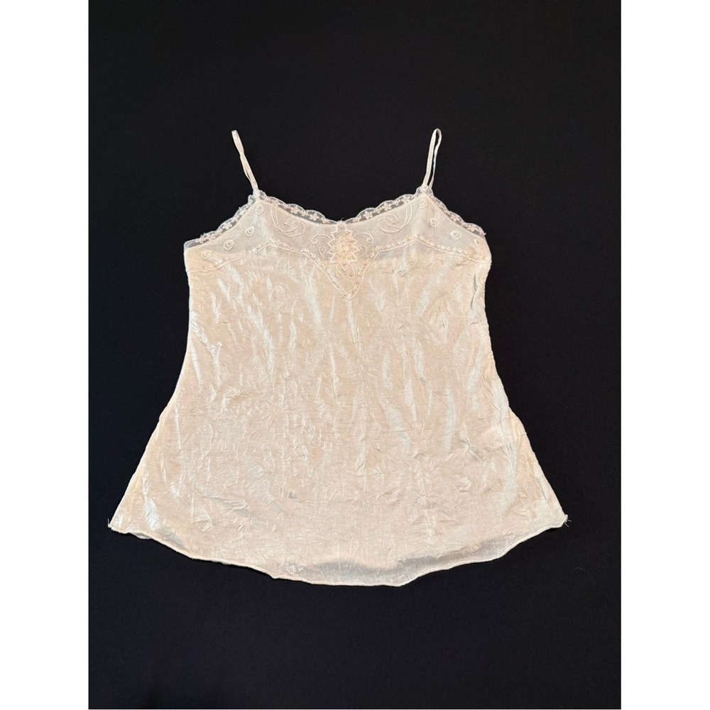 Delicate Lace Trim Ivory Satin Cami Top Y2K M